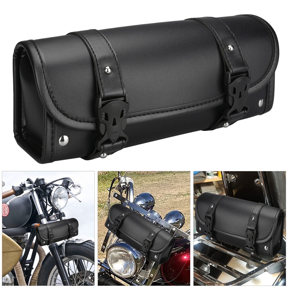 Motorcycle Front Fork Tool Bag Pouch Storage Luggage SaddleBag Leather Handlebag