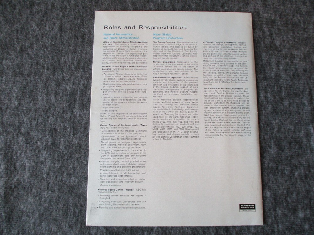 1970s NASA MSFC MARTIN MARIETTA APOLLO SKYLAB PROGRAM CATALOG BOOKLET POSTER