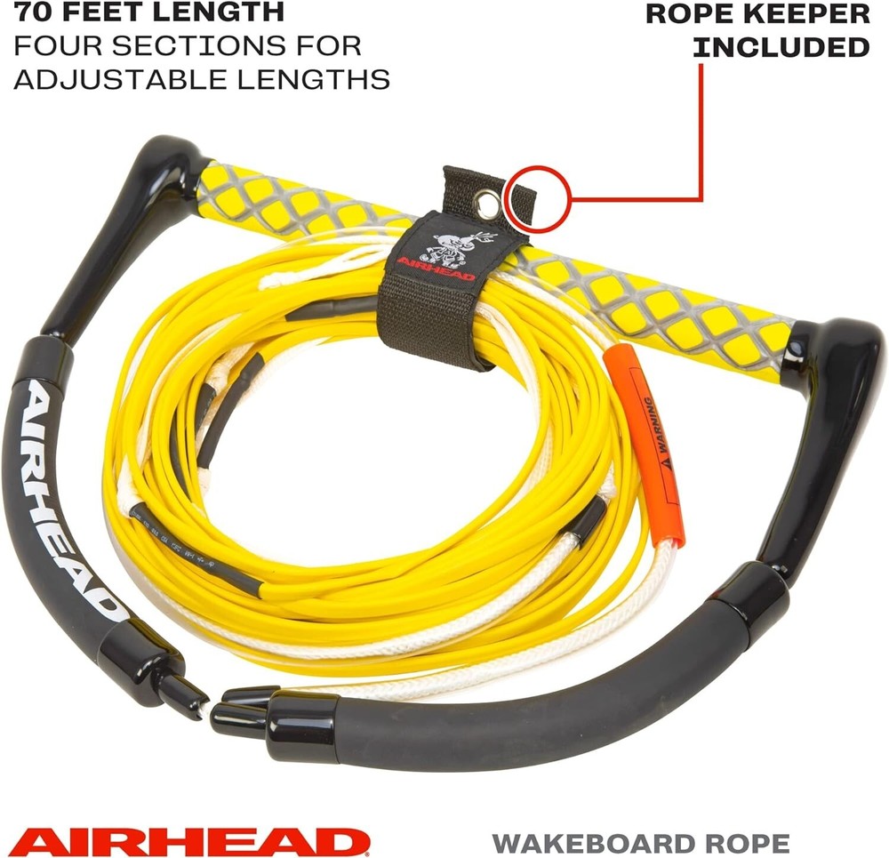 Flat Line Wakeboard Rope - No Stretch, Tangle-Free, 70ft, 4 Sections