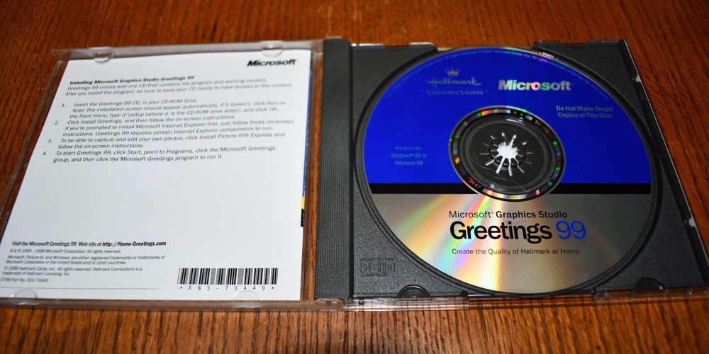 ⭐️⭐️⭐️⭐️⭐️ Microsoft Graphics Studio Greetings 99 Hallmark PC CD-ROM