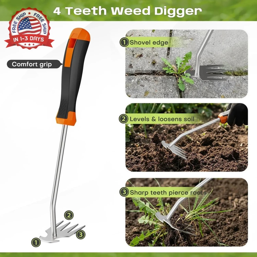 fishark Weed Puller Tool Set, 3 Pack Manual Weed Puller with Ergonomic Handle, S