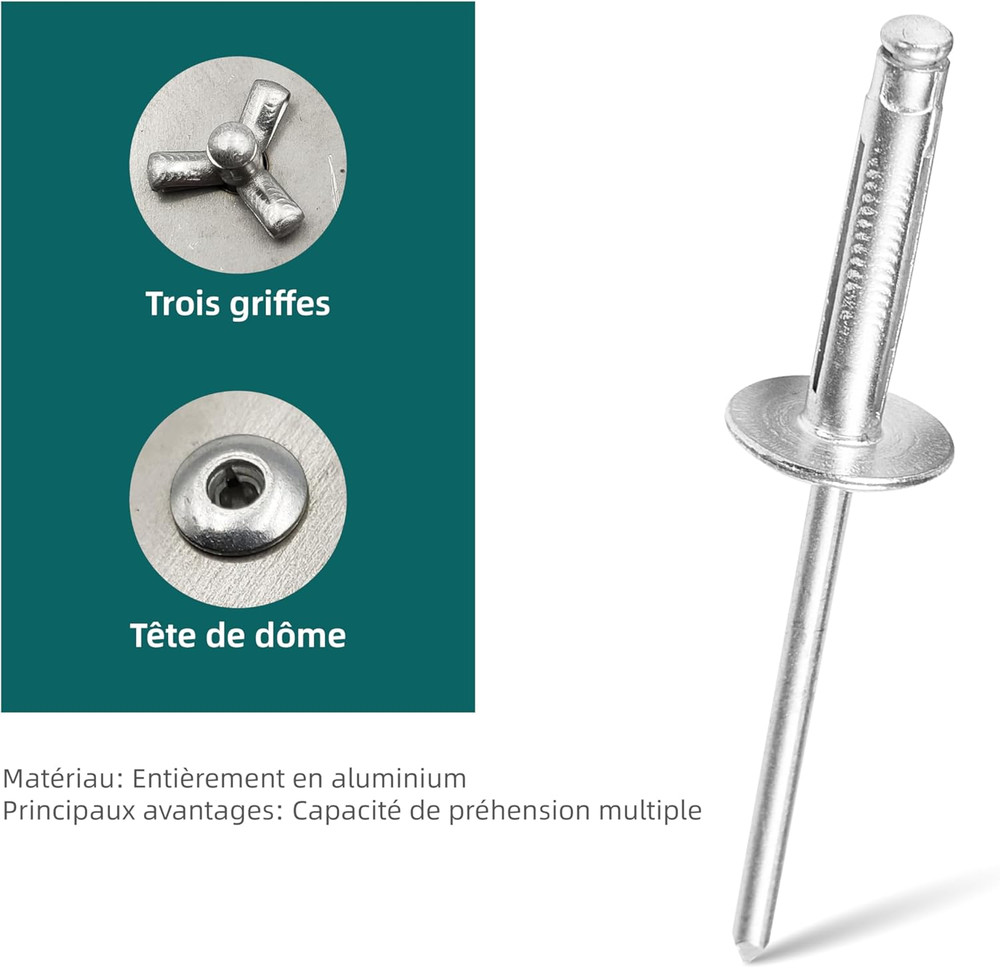 50PCS Tri-Fold Aluminum Blind Rivets, Tri Grip Exploding Pop Rivets for Automoti
