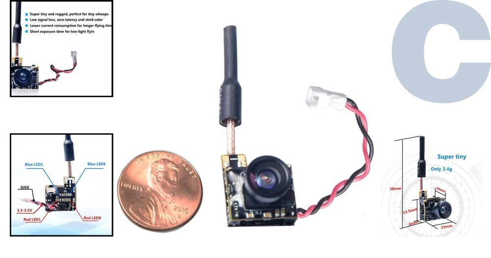 Lightweight WT05 Micro AIO Camera with Dipole Antenna for Ultra Micro Drones