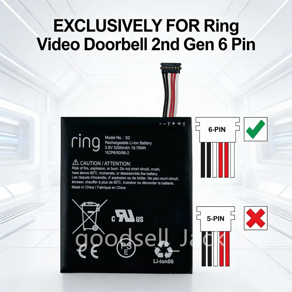New Replacement Battery S2 for Ring Video Doorbell 2nd Generation -6 Pin Only