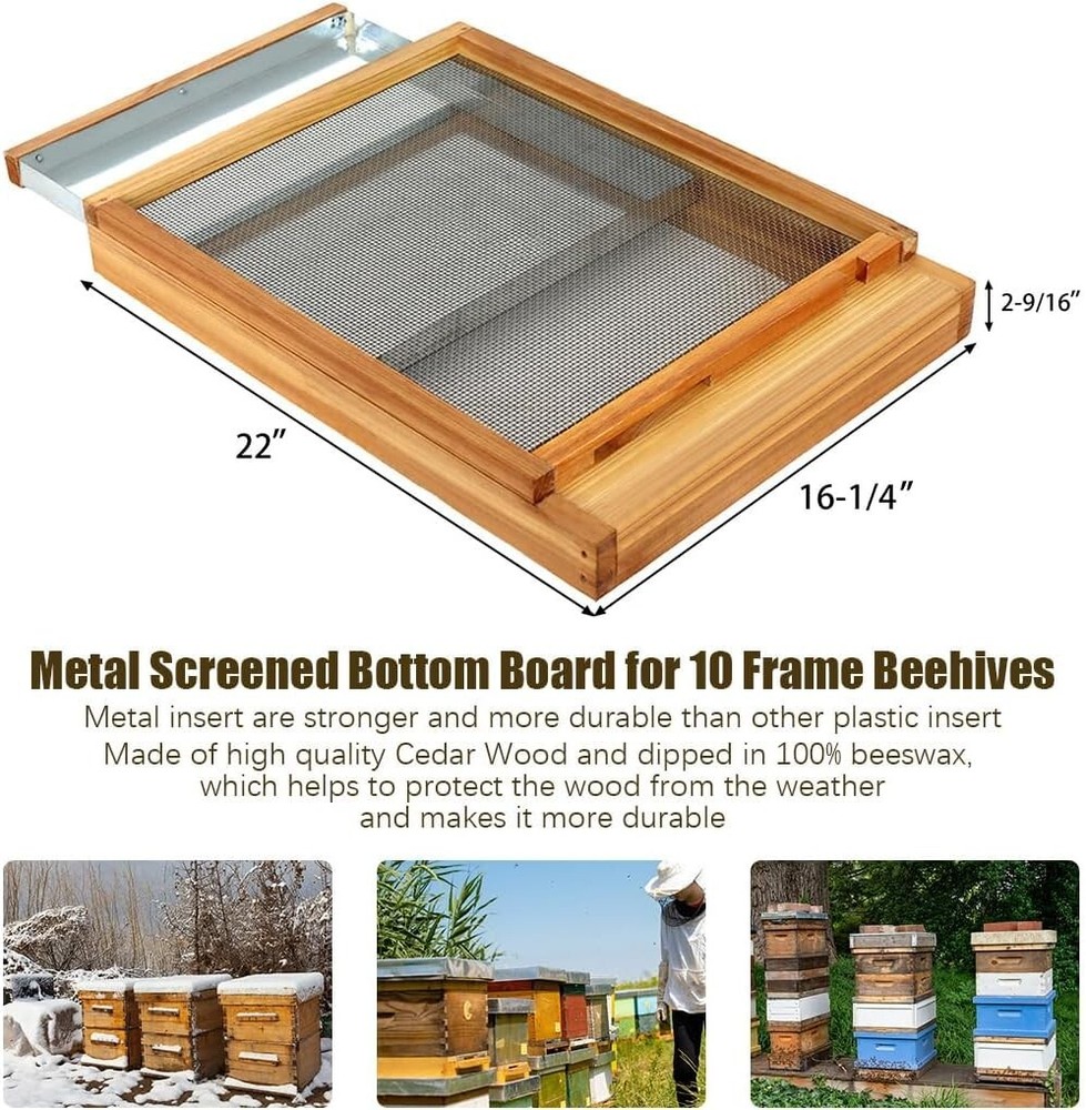 Quality Cedar Beehive Screened Bottom Board with Beeswax Dipping & Metal Inserts