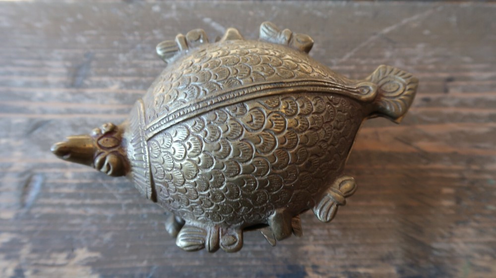 Antique Footed Brass Softshell Turtle Trinket Box 5"