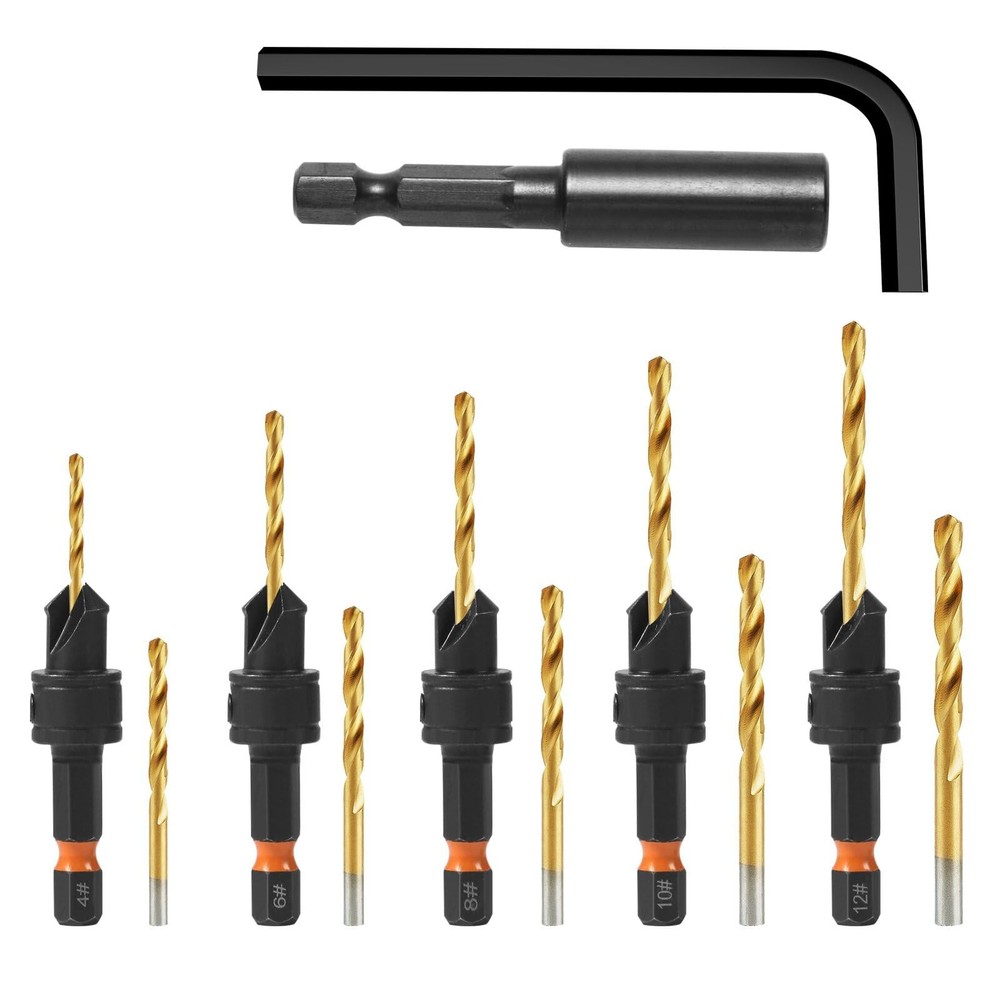 YQANDL 12Pcs HSS Adjustable Countersunk Drill Bits for Woodworking, Sizes...