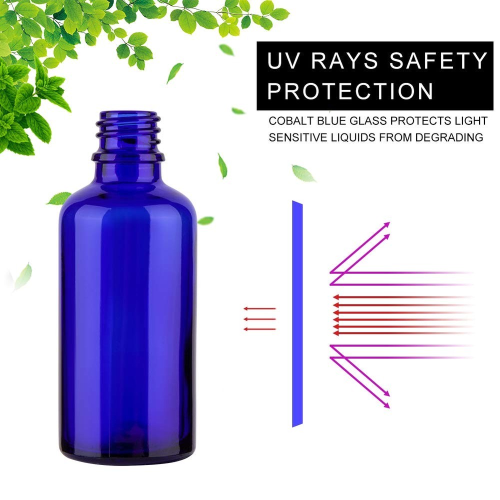 2oz Blue Glass Mist Spray Bottles for Essential Oils, 3 Pack