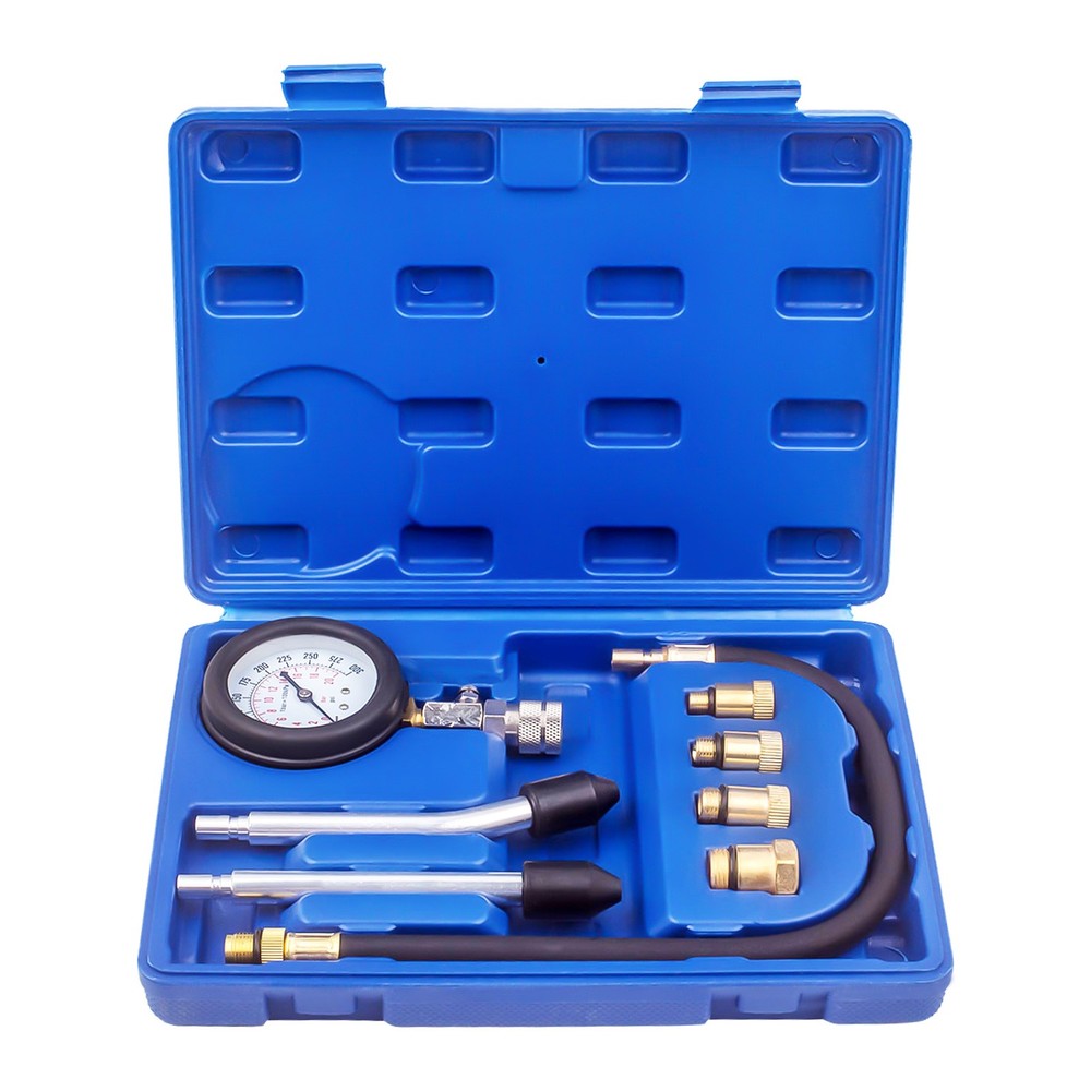 0-300 PSI Engine Cylinder Compression Pressure Tester Gauge Adaptor Tool Kit
