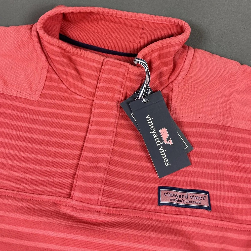 Vineyard Vines Golf Pullover Shep Shirt Medium Red Striped Cotton Polyester $128