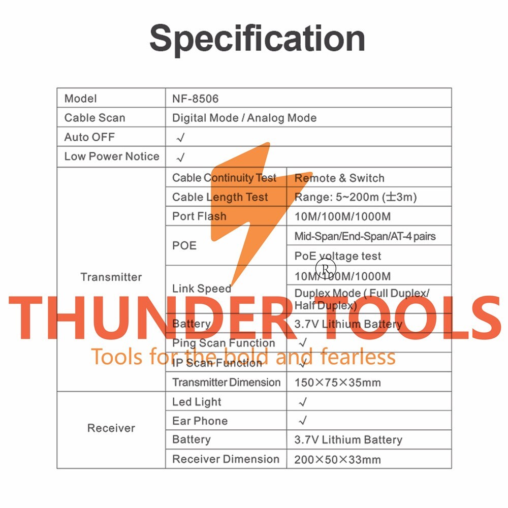 Thunder Tools NOYAFA NF-8506 LCD Digital Network Cable Tester Rechargeable