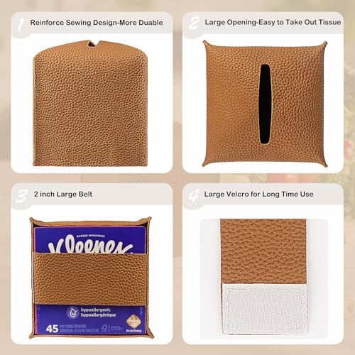 Tissue Box Cover Square PU Leather Tissue Holder for Bathroom, Cube Décorative
