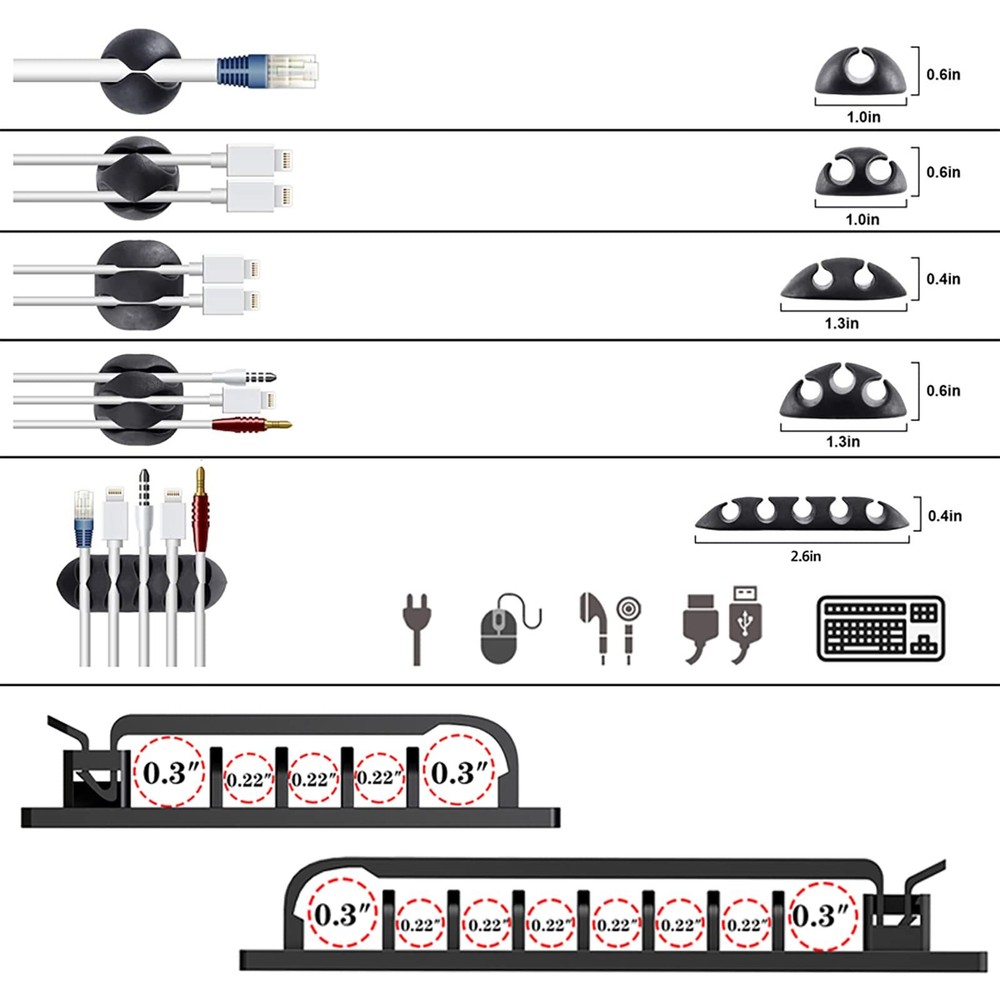 192 PCS Cable Management Kit 4 Wire Organizer Sleeve11 Cable Holder35Cord Cli...