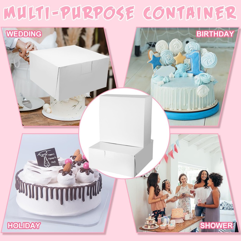 10 Pcs Large Cake Box White Non Window Corner Lock Bakery Box Square Cardboar...