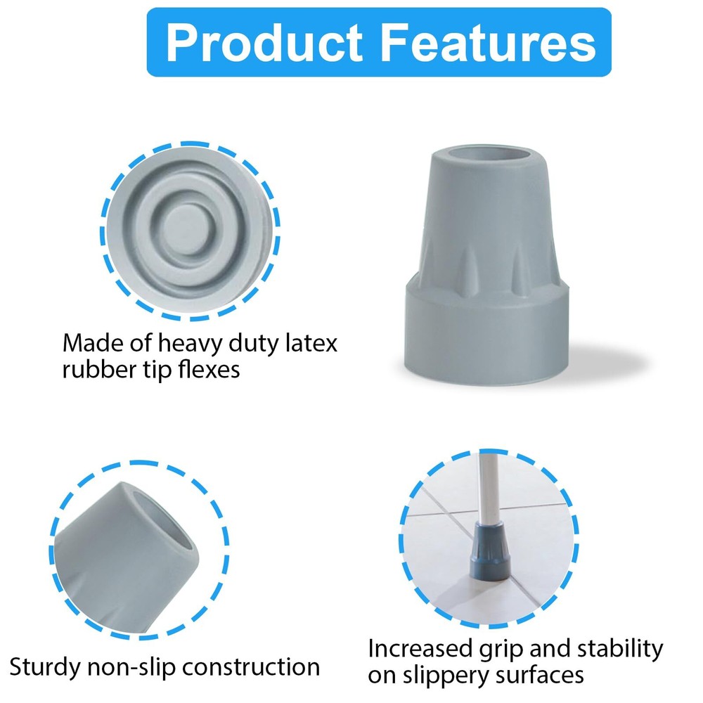 4 Pack Gray Heavy Duty Rubber Crutch Tips 7/8-inch Replacement Cane Ends