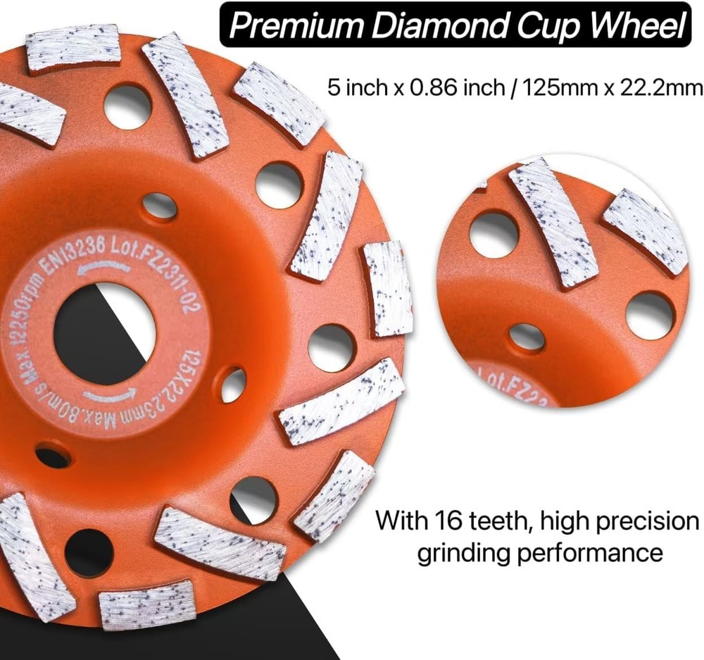 Professional Surface Grinding Shroud Kit with Diamond Wheels & Replacement Brush
