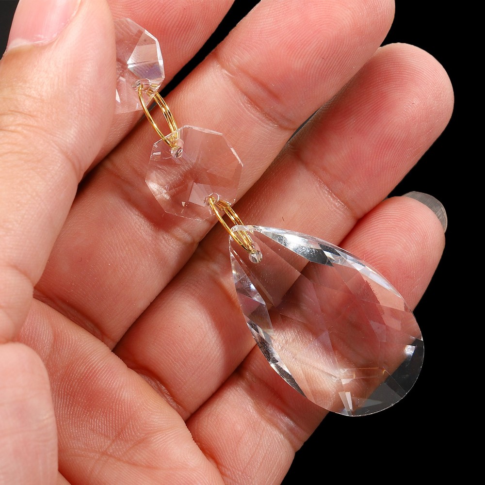 5Pcs 38mm Crystal Teardrop w 14mm Octagonal Bead