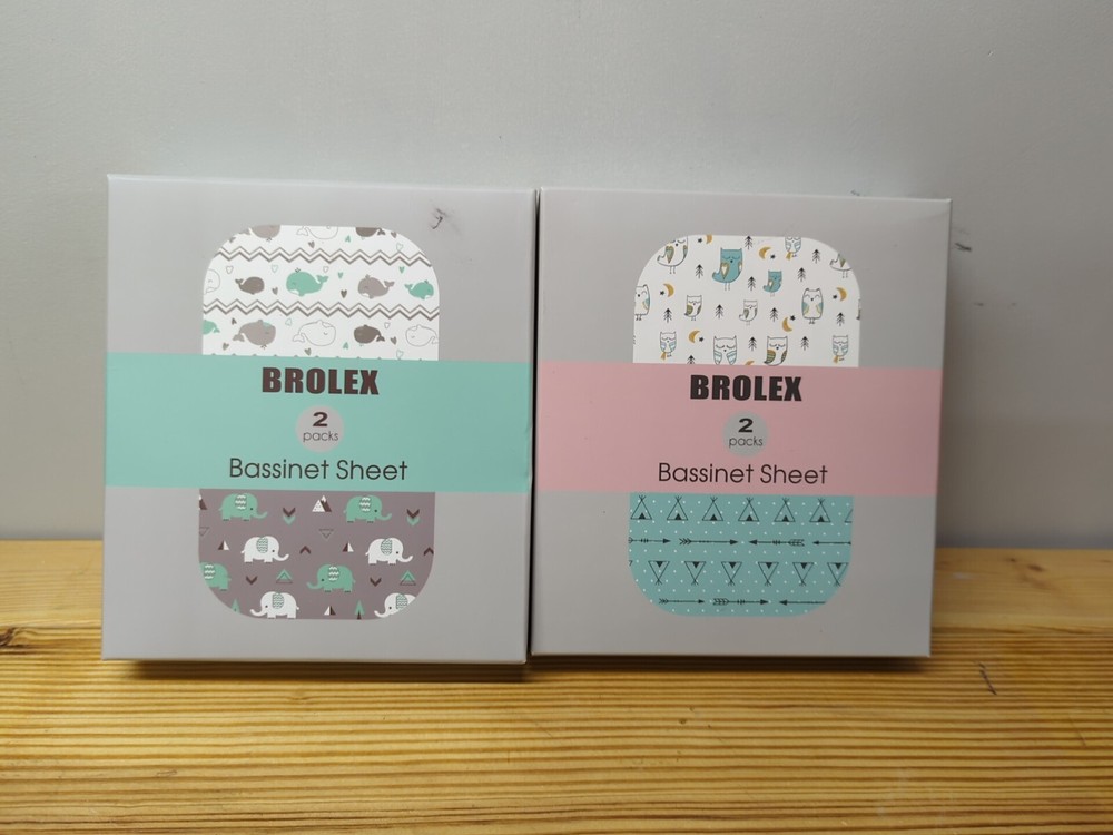 Brolex 2 Sets, 2-Pack (4 Total) Bassinet Sheet Sets Owl & Bear Whale & Elephant
