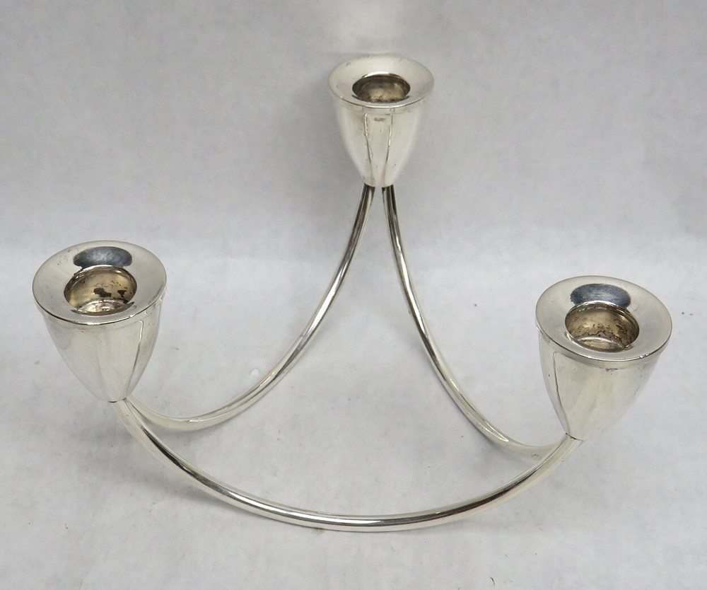 UNIQUE STERLING SILVER HOLIDAY 3 LIGHT 4 1/2" CANDLESTICKS