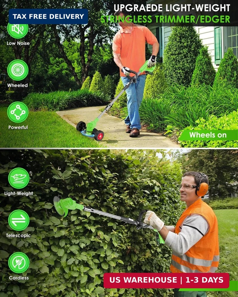 Cordless Weed Wacker, 2-in-1 stringless Weed Wacker, Foldable 2.0Ah Battery Powe