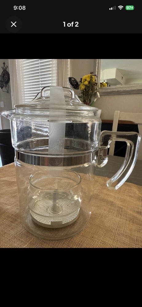 Pyrex 7759 9-Cup Glass Percolator Coffee Pot - Clear