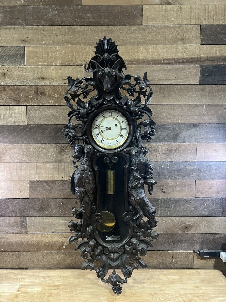Antique Black Forest Papier-Mâché Hunters Clock