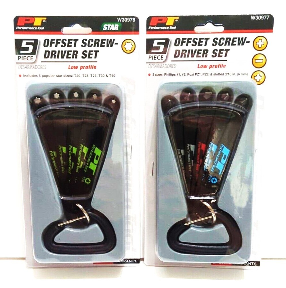10pc Performance Tool Low Profile Offset Screwdriver Torx Slotted Phillips Set