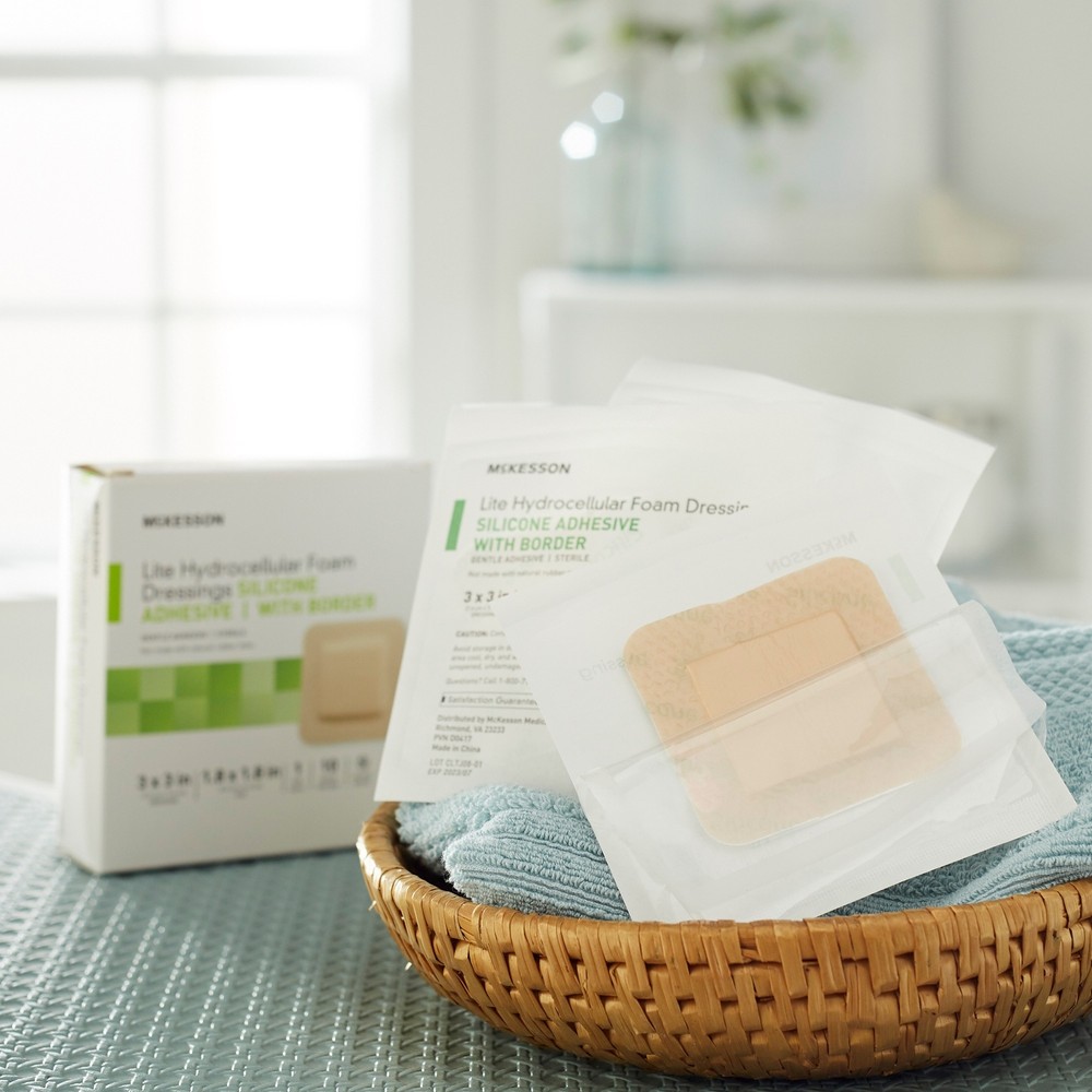 McKesson Lite Thin Foam Dressing 3 x 3" Square with Border 10 per Box