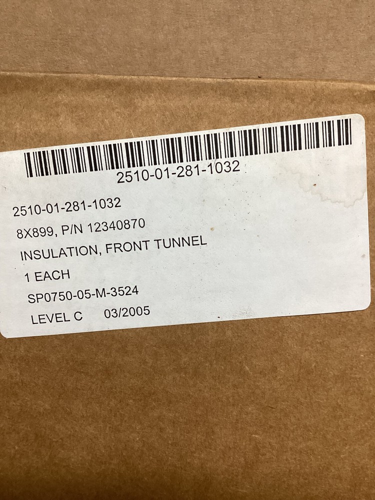 Insulation, Hardboard, front tunnel/HMMWV 2510-01-281-1032
