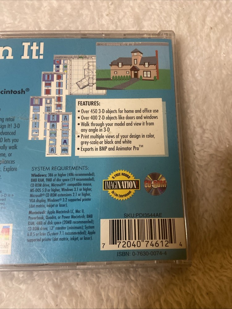 Design It 3D PC CD ROM VTG Softkey WIN MAC 1995 Interactive