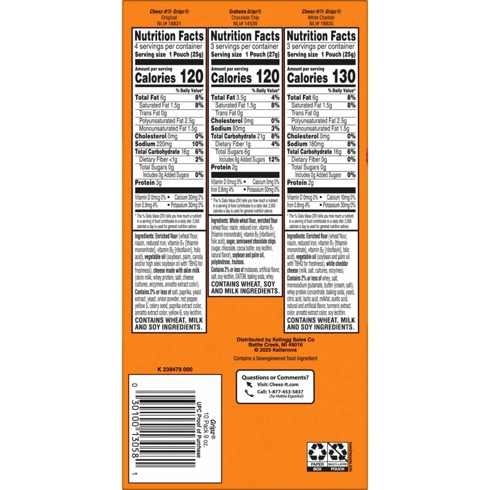 Gripz Cheez-it Variety Pack Mini Baked Snack Crackers, 9 oz