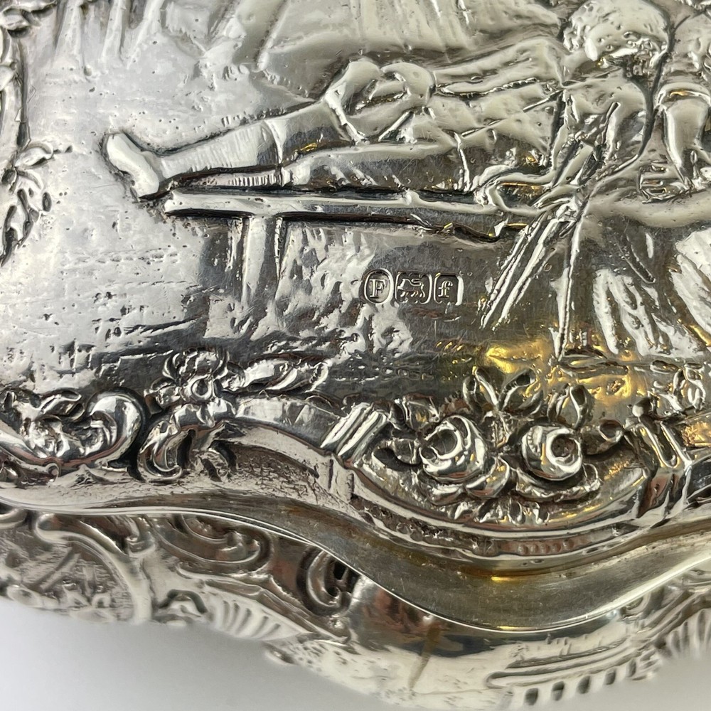 Antique Solid Silver Repousse Type Embossed Scene Trinket Box William Hutton 9cm
