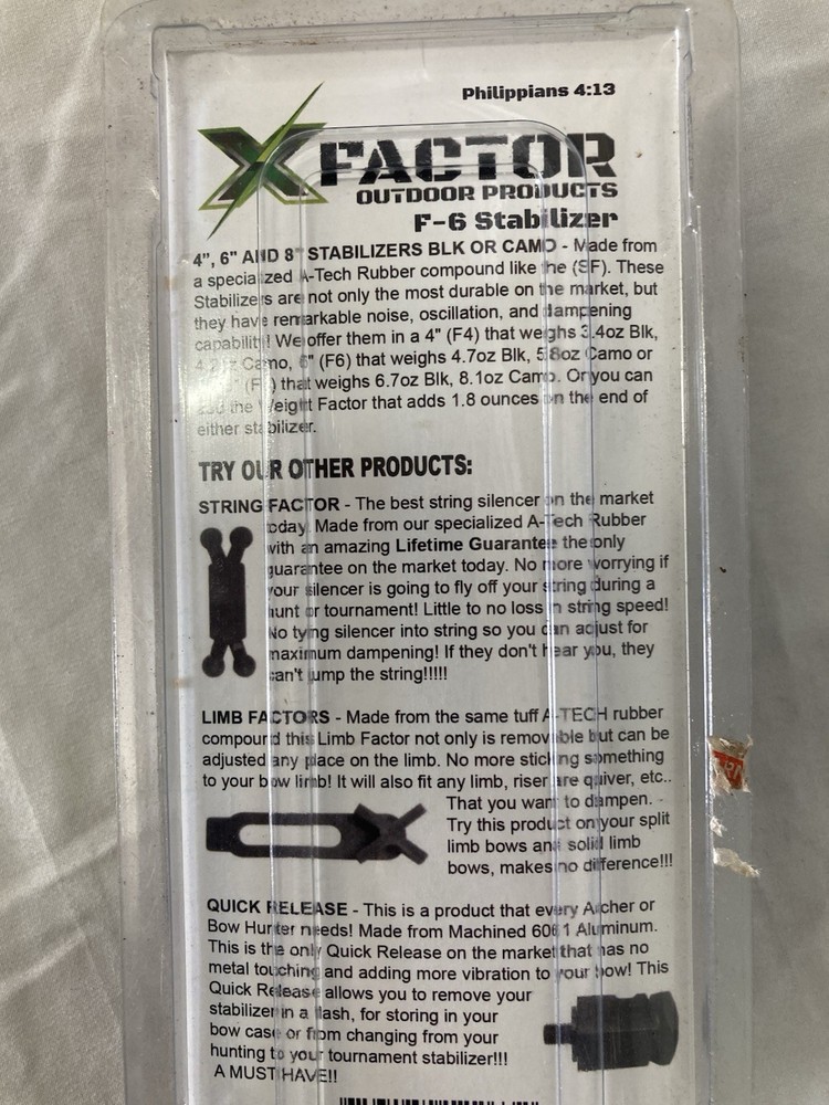 Factor Outdoor Products F-6 Stabilizer Black Archery Accessory
