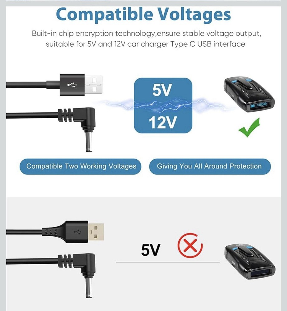 Radar Detector Cable, USB to DC3.5 Plug Radar Detectors Power Cord, Replacement