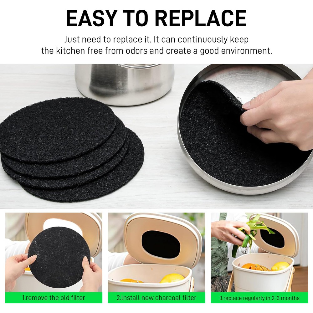 6X Charcoal Filter Compost Bin - Replacement Filter Round 6.7 inch - Extra Thick