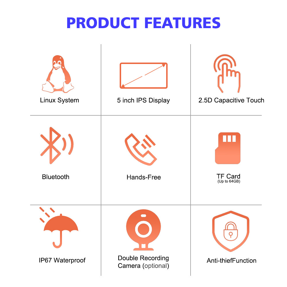 Motorcycle Navigator Buildin Carplay&Android Auto WaterProof 5Inch Linux System