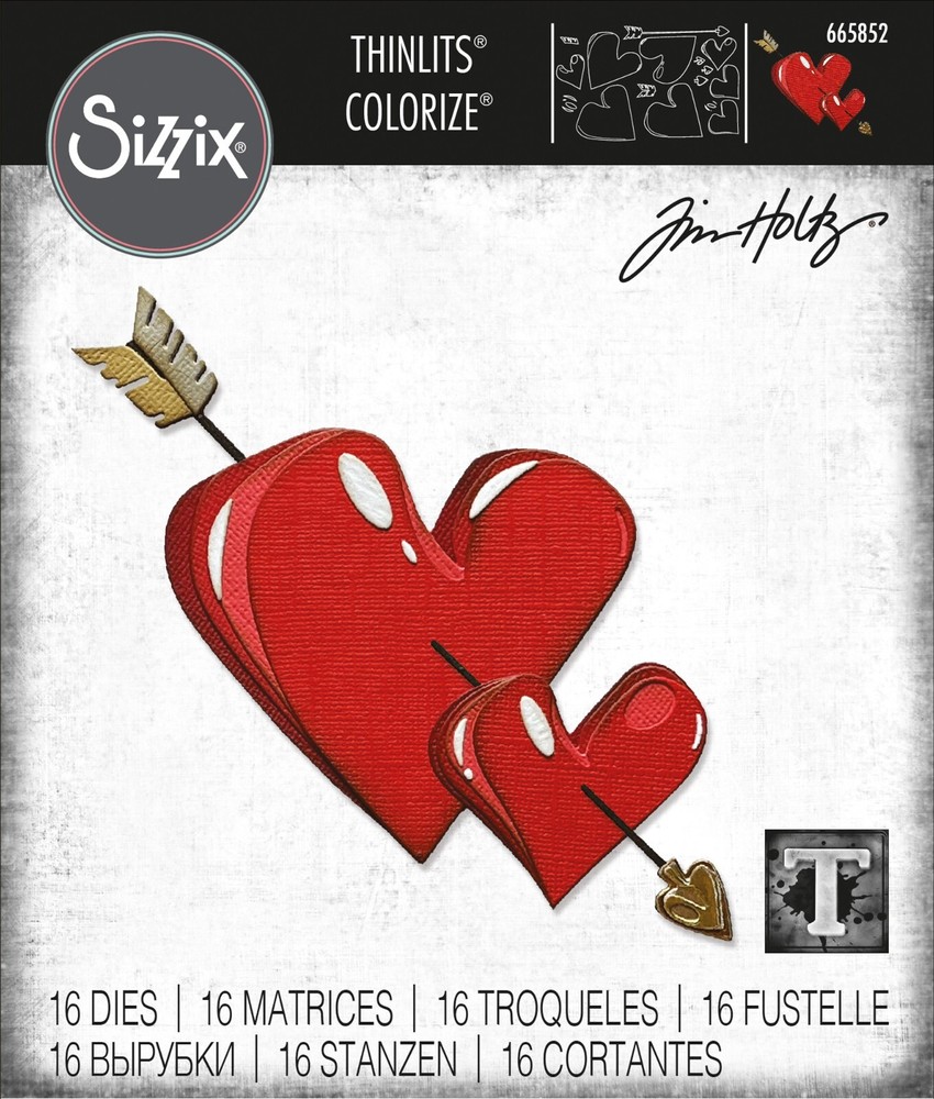 New Retired Sizzix Thinlits Lovestruck Colorize 16pc #665852 Retail $34.99 Holtz