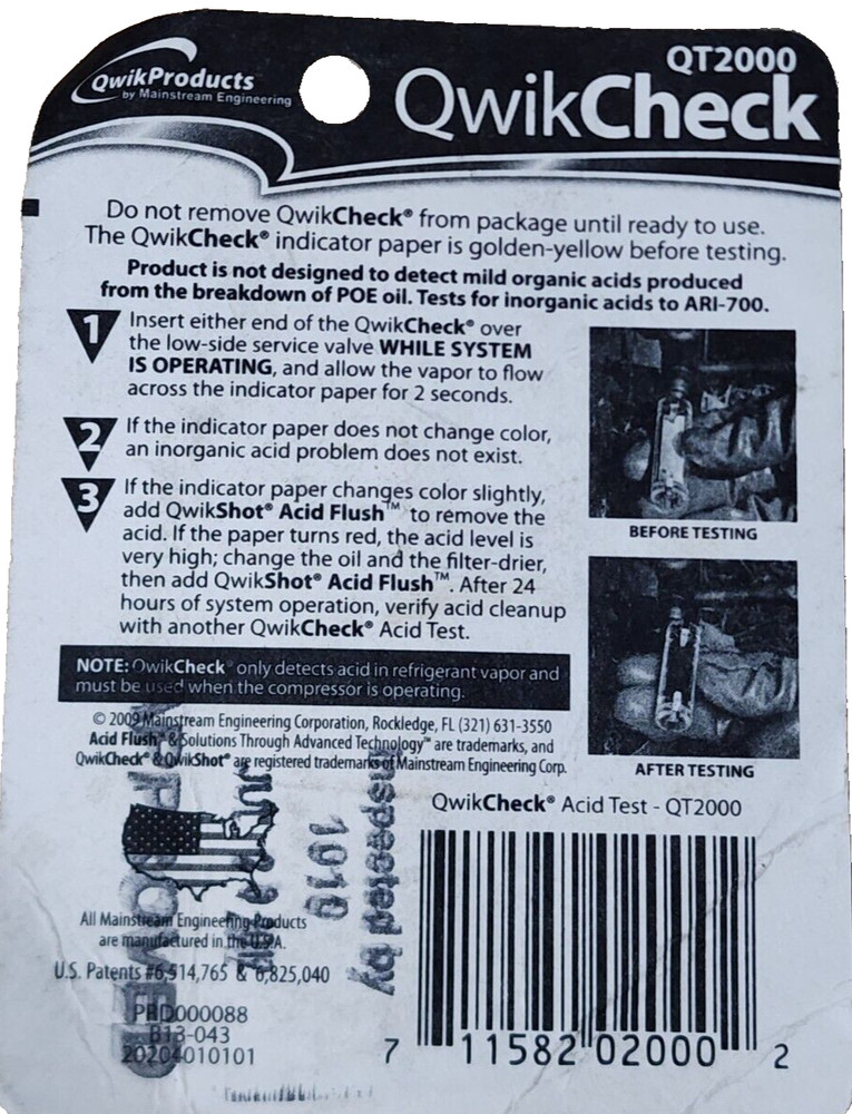 QwikProducts QT2000 QwikCheck 2-Second Acid Test