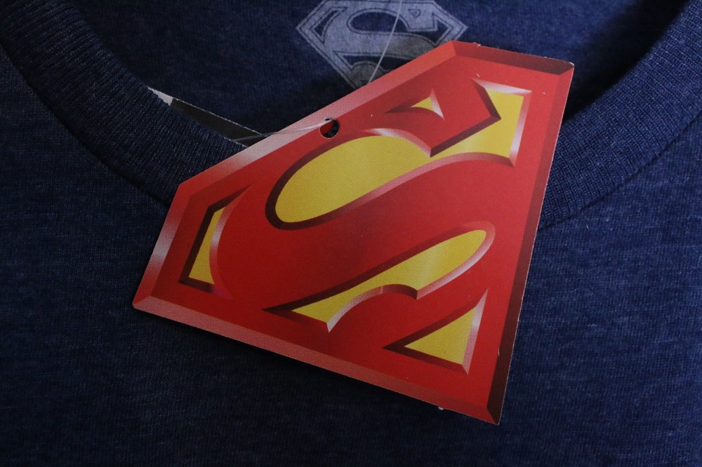 Superman Short Sleeve Tee Shirt Navy Blue Heather Shield Authentic DC Comics
