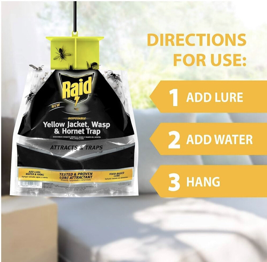 Raid 3 Pack Disposable Traps Yellow Jackets, Wasps and Hornets