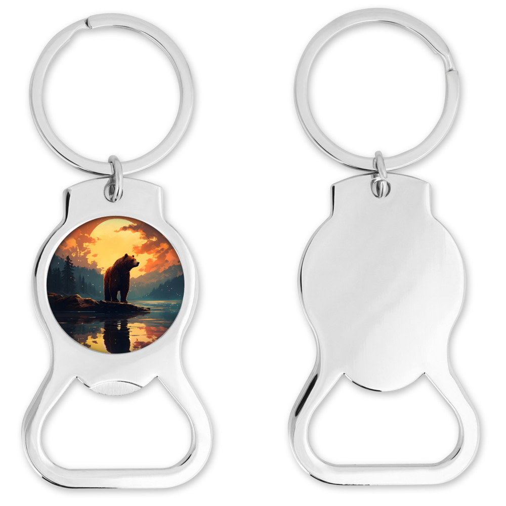 Bear at Sunset Bottle Opener Keychain Round