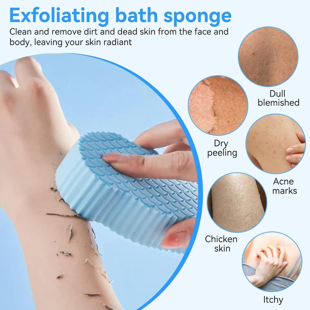 2PCS Exfoliating Bath Sponge, Fish Scale Pattern Shower Sponge 3D Super Soft Com