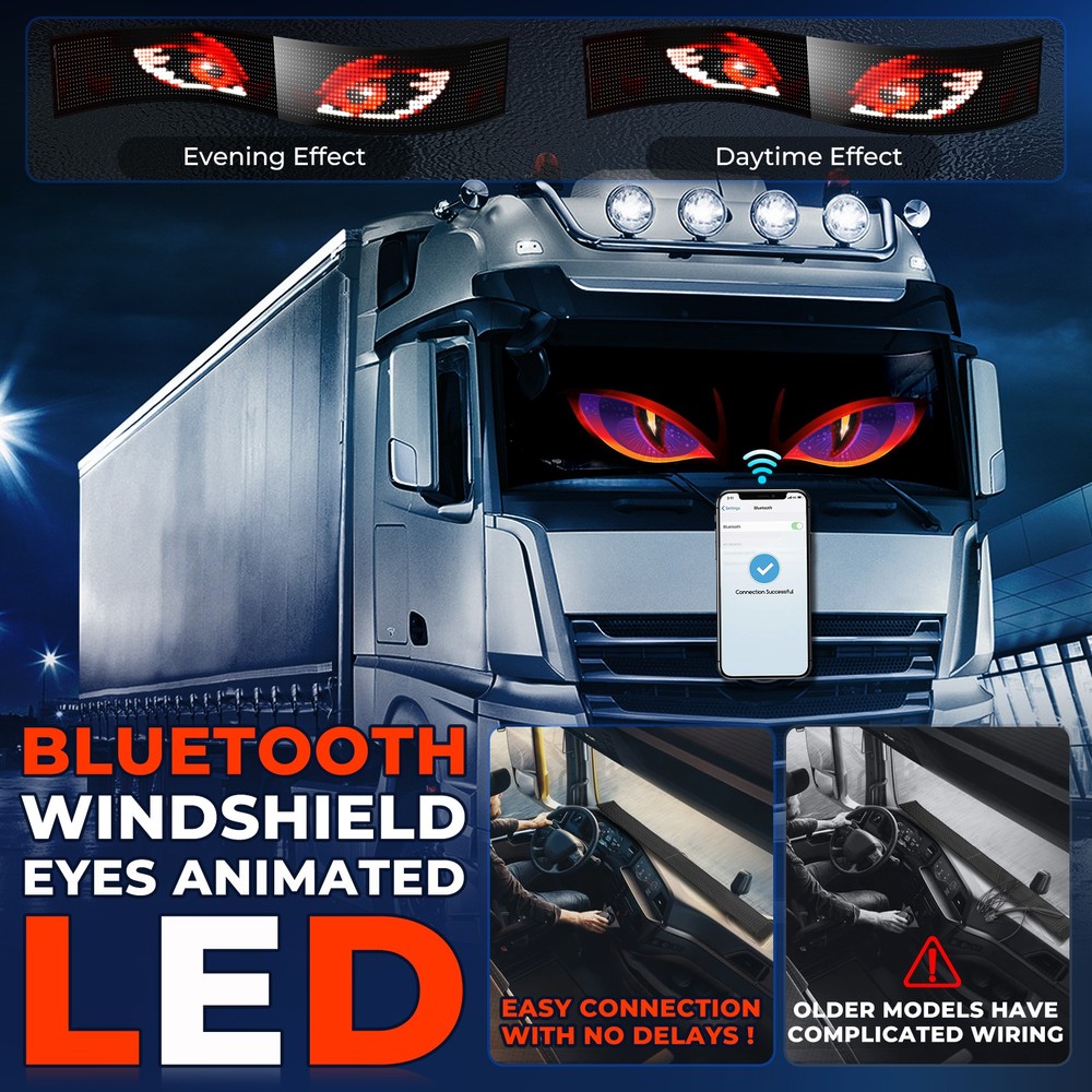 LED Devil Eyes Light for Windshield 52.36x7.56 inch, DIY Programmable Led Eyes