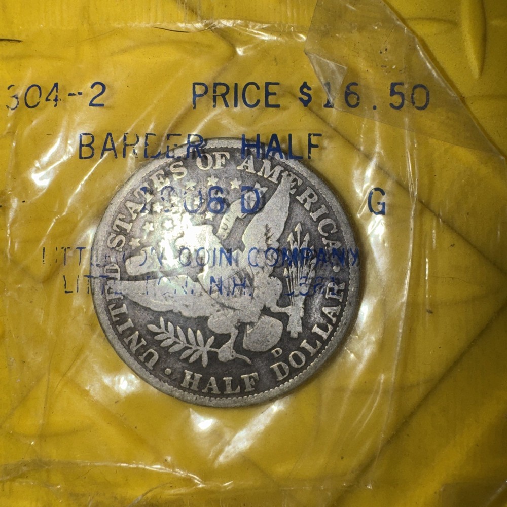 1908 D Barber Liberty Head Half Dollar Good 90% Silver
