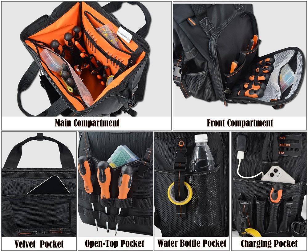 WELKINLAND 55-Pockets Tool backpack, Tool bag backpack, Backpack tool bag, To...