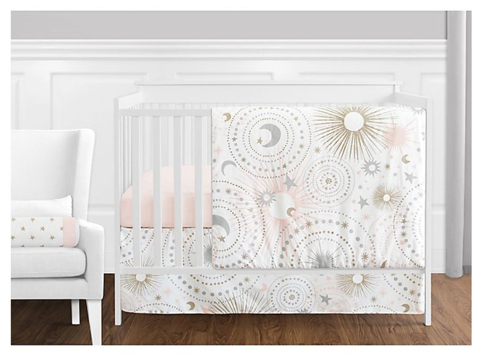 Sweet Jojo Designs Celestial Crib Bedding 11PC SET Pink Gold Silver Ruffles Dot