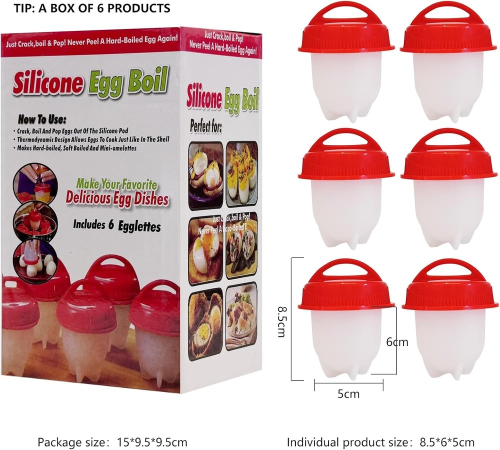 Hard Boiled Egg Maker, 6-Piece Shell-Free Egg Cooker Set, Non-Stick Easy-Clean