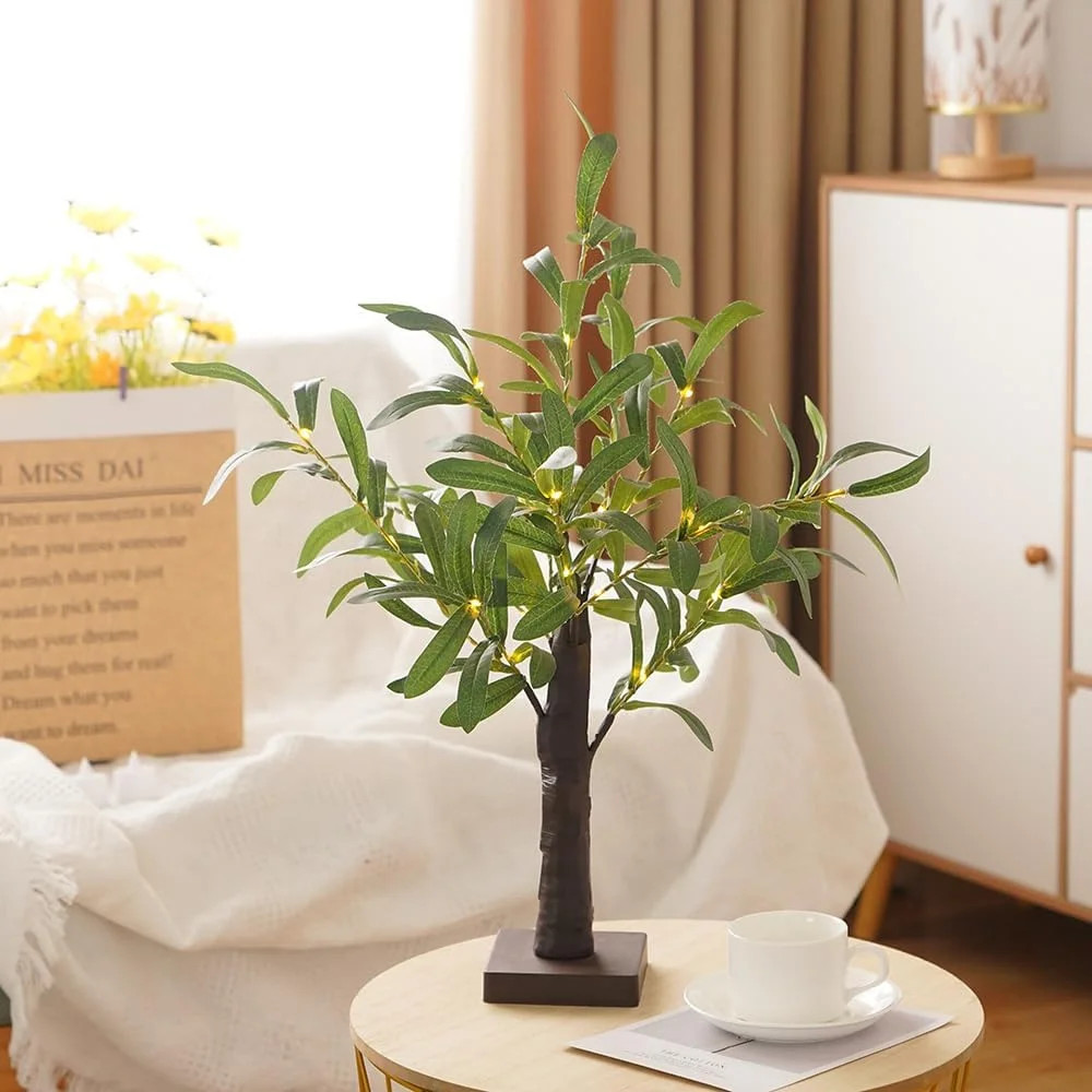 2FT Light Up Artificial Olive Tree with LED Lights, Battery or USB Powered Table
