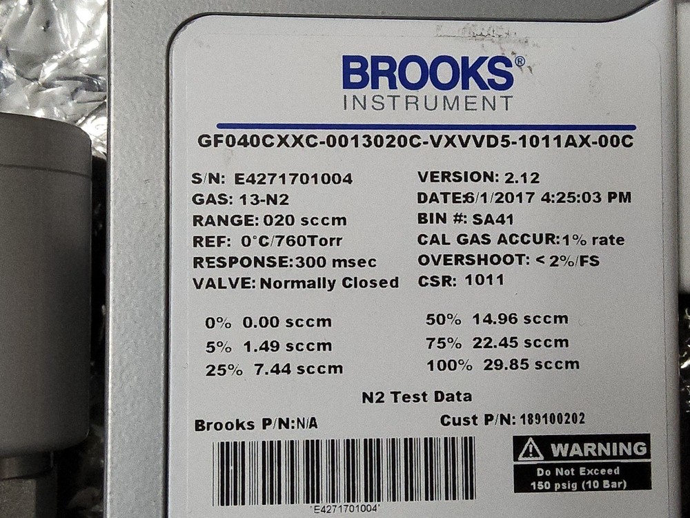 Mass Flow Controller Brooks Instruments GF040C Used