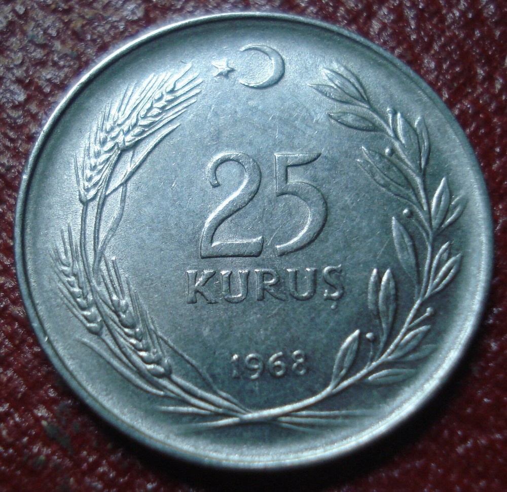 1968 TURKEY 25 KURUS IN VF CONDITION